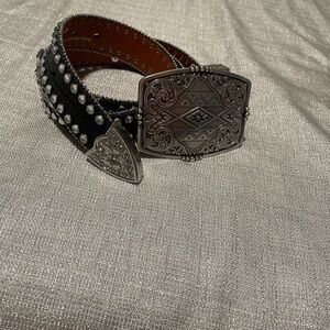 Blazin Roxx Black Leather Western Belt with Ornate Silver Buckle